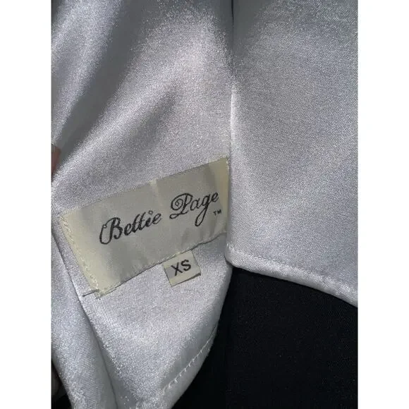 Bettie Page Black White Jazmin Pinup 50s Glam Retro Belted Dress XS - Picture 3 of 5